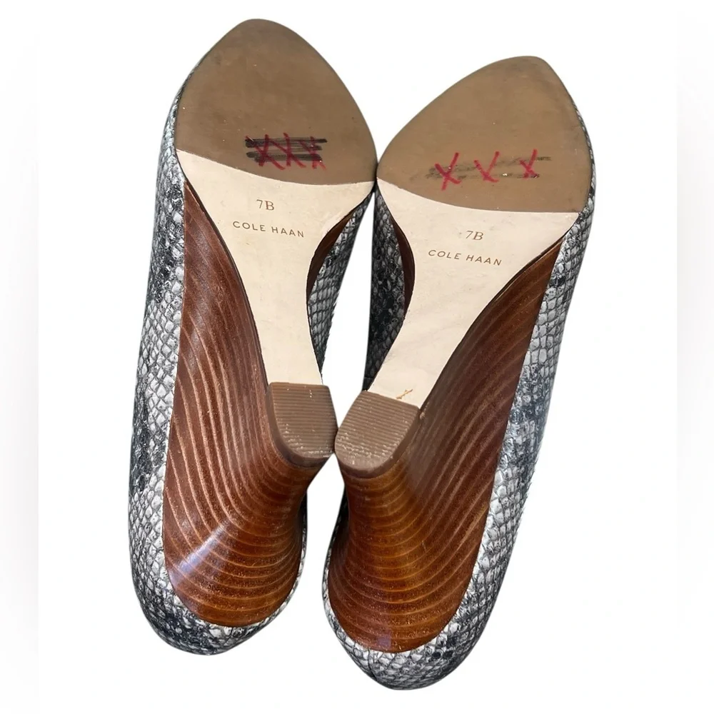 Cole Haan Lena snake print leather wedge heels